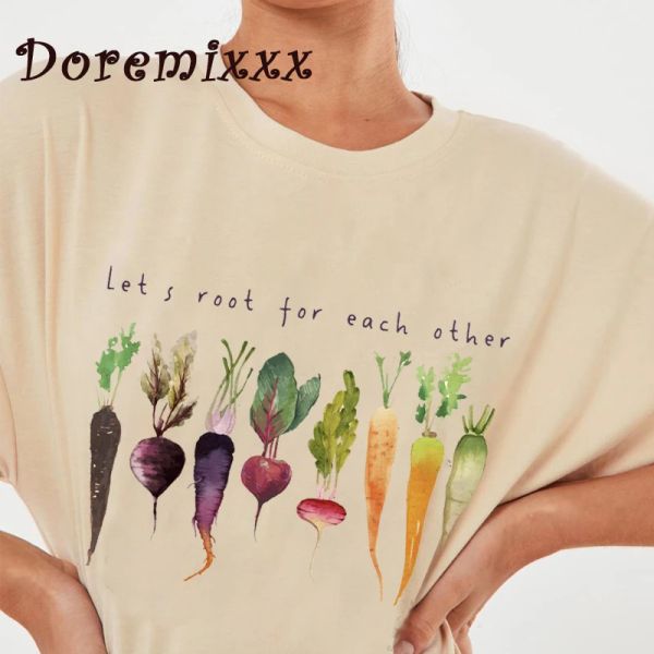 Camisetas Jardinería Vegetal Camiseta Impresa para Hombres Mujeres Casual Camiseta Básica Let's Root for Each Other Tops Y2K Harajuku Camiseta Unisex