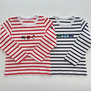 T-shirts filles vêtements automne Fam rayure coton polyvalent étranger à manches longues T-shirt garçons 230427