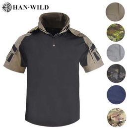 T-shirts Han Ye Hooded Tactical Hunting Army Combat Mens Mens Camping Camping Randing Randonnée T-shirt 240426