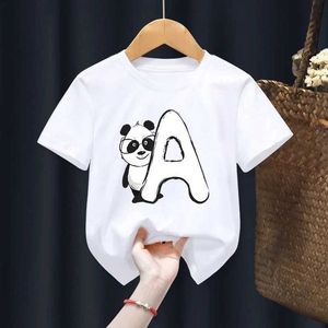 T-shirts gelukkige verjaardag 26 Letters Print Panda Boys/Girls White T-Shirt Kid Summer Harajuku Kawaii Grappige kleding Little Baby Y2K-kleding D240529