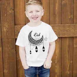 T-shirts Happy Eid Print Childrens Vêtements d'été garçons filles T-shirt Eid Ramadan Kids Toddler T-shirt à manches courtes Ramadan Tops 240410