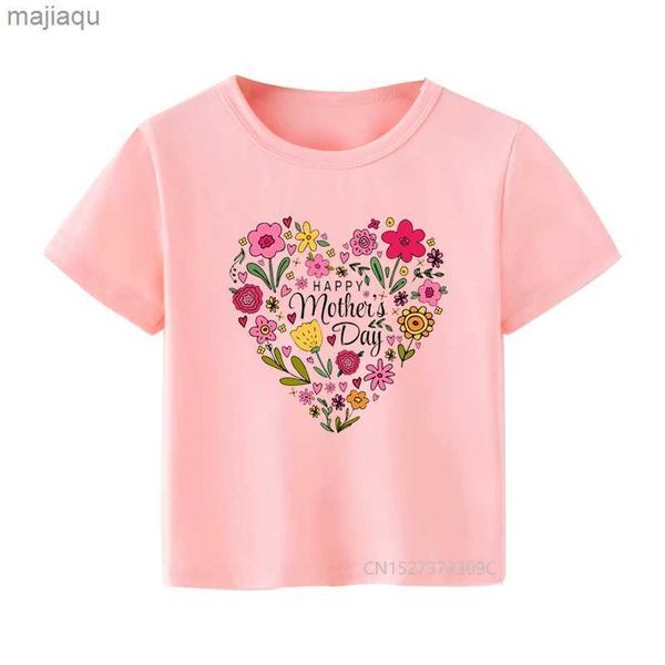 Camisetas con estampado del Día de la madre feliz para niños, camiseta rosa con flores y corazones para niñas, Camiseta corta para dormir para bebés, Día de la mamá, Top blanco para hombres L2403