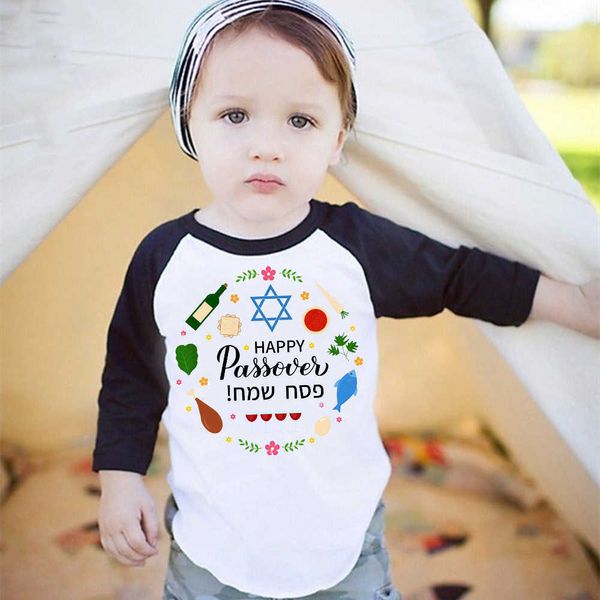 Camisetas Happy Passover Impreso Camisetas Niños Raglan Camiseta Niños Ropa de manga larga Fiesta de Pascua Trajes Tops para niñas Niños AA230511