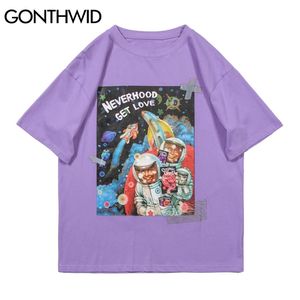 T-Shirts Harajuku Dessin Animé Astronaute Univers Imprimer À Manches Courtes T-shirts Streetwear Hommes Hip Hop Mode Coton T-shirts Tops 210602