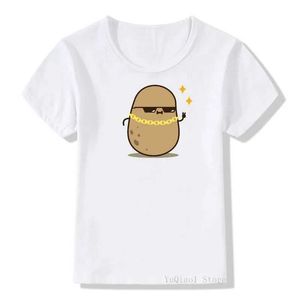 T-shirts Harajuku Happy Potato Print grafische T-shirt schattige kinderen zomer kleding top unisex witte t-shirt kinderkleding D240525