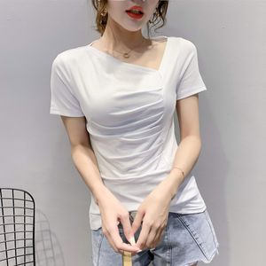 T-shirts Hoge kwaliteit Zachte Katoenen Vrouwen Tees Streetwear V-hals T-shirt Korte Mouw Zomer Katoen Slank Top Shirt 714C 210420