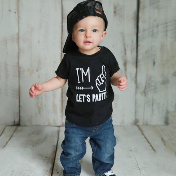 T-shirts I'm One Let's Party Funny Kids Tshirt Toddler Boy Girl First Birthday Clothes Enfants Mode Casual Short Sleeve TeesT-sh