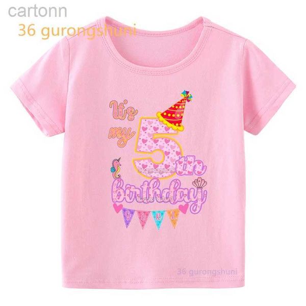 T-shirts Its 3 4 5 6ème anniversaire enfants T-shirt dessin animé T-shirts enfants vêtements fille rose T-shirts été à manches courtes pour filles vêtements ldd240314