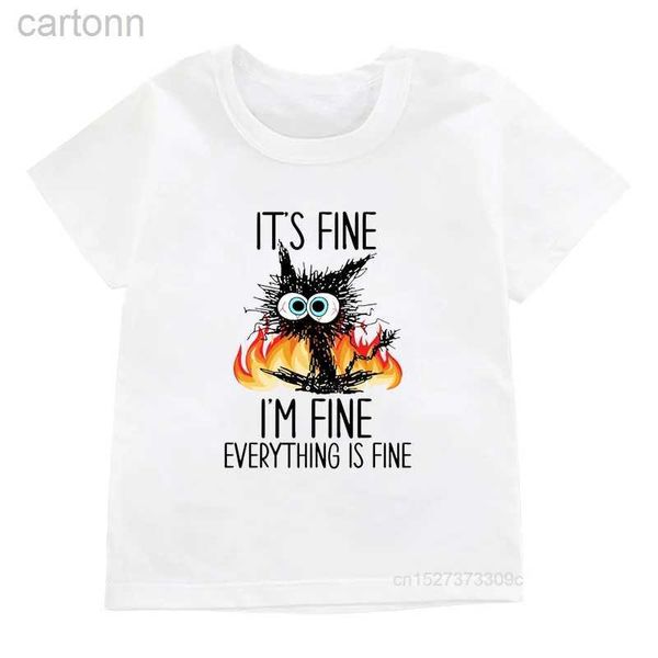 Camisetas Está bien, estoy bien, todo está bien, animales divertidos, gato, perro, mono, estampado, camiseta para niños, camiseta informal Harajuku para niña/niño ldd240314