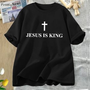 T-shirts Jezus Is Koning T-shirt Vrouwen Katoen Cross Faith Christian T-shirt Unisex Korte Mouw Religieus T-shirt Dameskleding streetwear