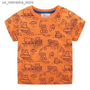 T-shirts Jumping Meters 2-7t Nouveau Arrivée Boys T-shirt Carton d'été Car Préscolaire Childrens T-shirt Baby Top Q240418