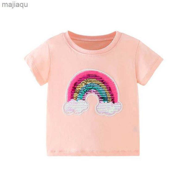 Camisetas Jumping Meters 2-7T Rainbow Girls T-shirt Ropa de verano para niños Venta caliente Camiseta de manga corta para niños Top Baby ClothingL2403