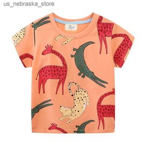 T-shirts springmeter 2-7T Summer Boys Animal T-shirt Gedrukte mode Kort Mouw Childrens T-shirt Top Babykleding Q240418