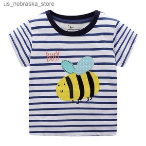 T-shirts Jumping mètres Nouveaux arrivages décalage chaud vendeur Stripe girl T-shirt Summer Childrens Vêtements Top T-shirt Q240418
