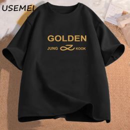 Camisetas Jungkook camiseta dorada moda coreana Kpop camisetas mujeres hombres algodón pantalón corto Casual manga camisetas mujer ropa ropa de calle