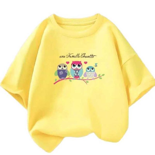 T-shirts kawaii familial hiwl arbre carton graphic girl girl fashion mignon top top enfants manche courte caricatures caringon240509