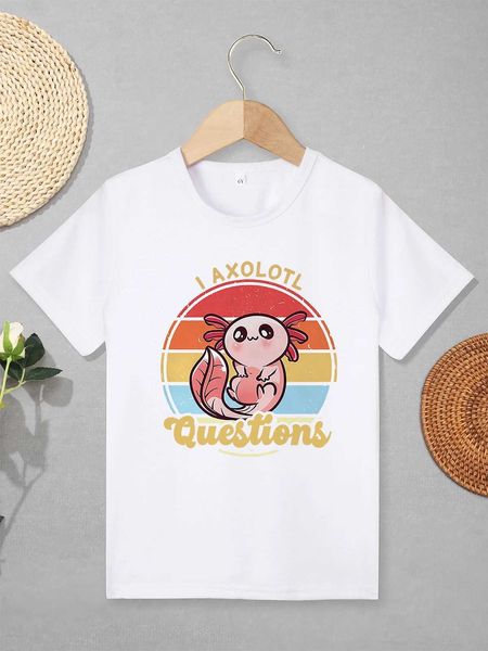 T-shirts kawaii harajuku dessin animé axolotl t-shirt pour enfants filles garçons street street vêtements décontractés jeux d'extérieur entièrement assortis t-shirtl240509