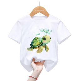T-shirts Kawaii Sea Turtle Print Tshirt For Girls / Boys Cool Kids Vêtements Harajuku Shirt Beautiful Childre Clothing Summer Fashion T-shirt D240529