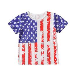 T-shirts Kid Boys Girls Shirts Shirts Short Sleeve Round Neck Star Striped Print Party Casual Summer Tops H240508