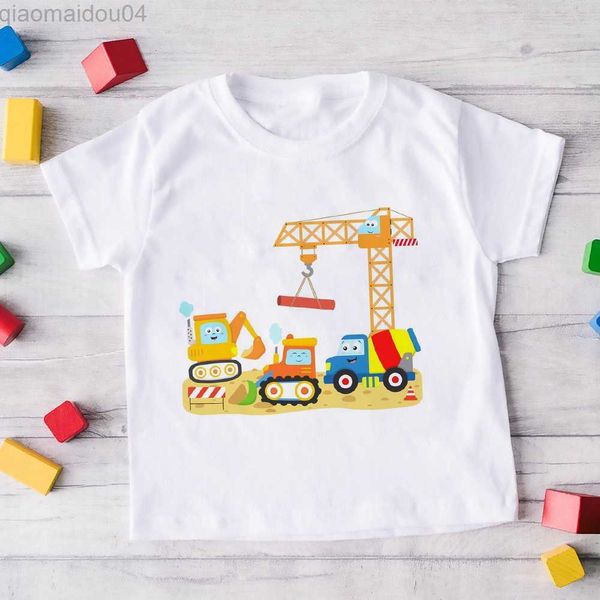 Camisetas Camiseta para niños Máquinas de construcción Imprimir Camiseta para niños pequeños Ropa para bebés Tractor Camisa para niños Zona de trabajo natural Camiseta para niños AA230518