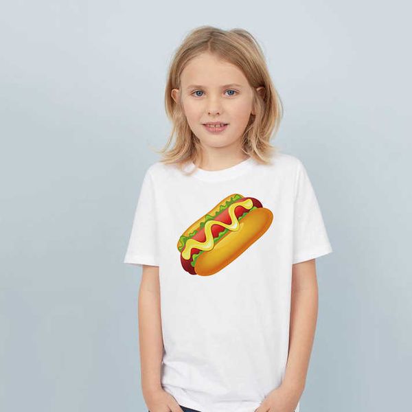 T-shirts Enfants Mignon Hot Dog Imprimer T-shirt D'été Enfants Blanc Mode T-shirt Garçons Filles Drôle À Manches Courtes T-shirts Chemises Tops Outfit AA230511