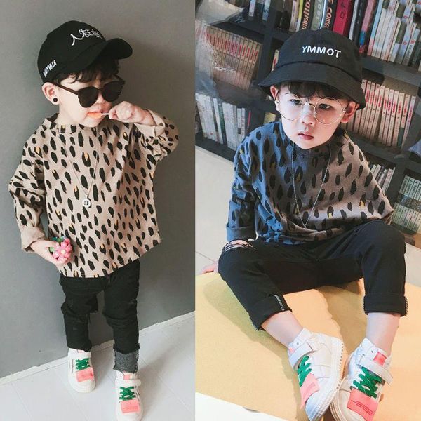 Camisetas para niños, camiseta de leopardo a la moda, camiseta de primavera para niños, camisetas de manga larga para niños y niñas y camisetas de otoño