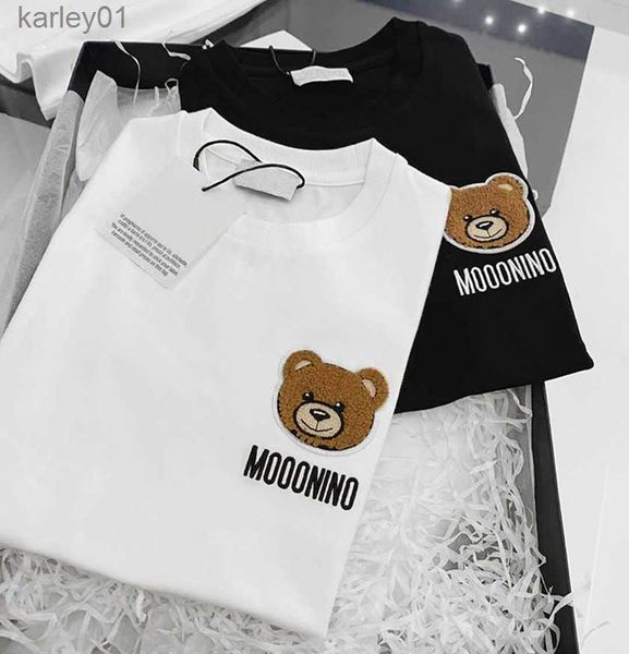 Camisetas Moda para niños Camisetas Tops Camisetas Niños Niñas Oso de dibujos animados Letra bordada Algodón Manga corta Jersey Ropa para niños Estilo suelto 240306