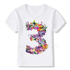 T-shirts enfants fleur papillon 1-9 numéro d'anniversaire imprimement t-shirt enfants anniversaire garçon t-shirts garçon fille drôle cadeau tshirt présent 240410