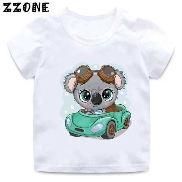 Camisetas para niños Camisetas de animales divertidas Lindo koala conducir un auto Cartoon Graphic Girls Clothing Summer Baby Boy Boys THISH TOPSOOO5445 240410