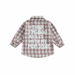 T Shirts Kids Girl Boy Plaid Print Shirt Lange Mouw Rapel Button Sluiting Blouse voor Spring Herfst 230317