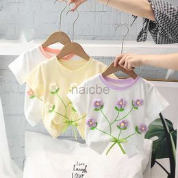 T-shirts pour enfants girls fleur t-shirts 2022 Nouveau arrivée enfants d'été coton floral tops bébé filles mignons vêtements bébé filles purp haut de gamme 240410