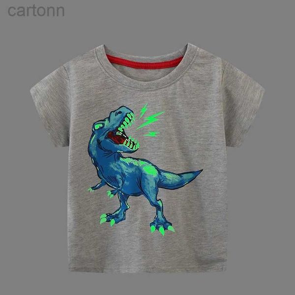 Camisetas Camiseta espacial de dinosaurios de dibujos animados luminosos para niños, camisetas 100% de algodón para bebés de 2 a 7 años, camisetas de manga corta nuevas de verano, envío directo ldd240314