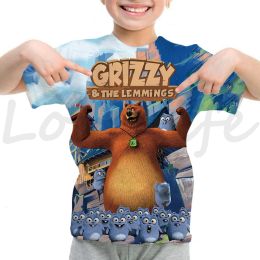 T-shirts Kids Sunlight Grizzly Bear Tshirts Toddler Summer Summer à manches courtes Tshirt Grizzy and the Lemming Print Tshirt Boys Girls Tee Tops