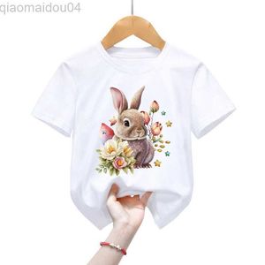 T-shirts Kids T-shirts Easter Bunny Print Children's Clothing Boys Girls Cartoon Flower Tops Vintage Animal Casual Fashion Kids T-Shirts AA230518