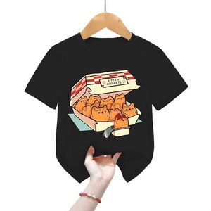 T-shirts chaton Nuggets Fast Food Cat T-shirt Girls Harajuku Tee Shirts Kids Fashion T-shirts drôles Graphic Tops Cartoons Boys Vêtements 240410