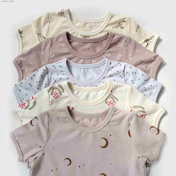 T-shirts coréens pour enfants, vêtements de maison en coton, costume pour bébé garçon et fille, haut + short, pyjama d'été pour tout-petits garçons et filles, L240311