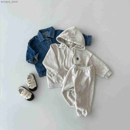 T-shirts Korean Ins Kids Jogger Set Baby Boys Workout Jacket Hoodie +Elastische Zweetsets Volledige ritssluiting Kap Kind Tracksuit 1-5Y NEWL2404