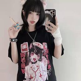 T-shirts Koszulka graficzna lato topy kobiety Anime T koszula topy estetyczne ubrania czarny Grunge Streetwear Tshirt koszulki w stylu Hara