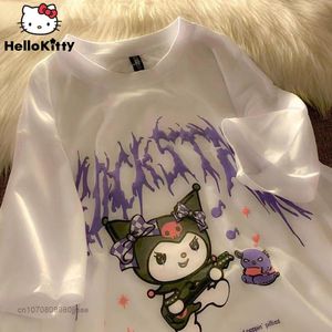 T-shirts Kuromi Kawaii Cartoon Coton Tshirt À Manches Courtes Pour Hommes Femmes Couple Été 2022 Surdimensionné Style Coréen Casual Lettre Impression