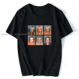 Camisetas Lindsay Lohan Mashup Celebrity Mugshot Vintage Grunge Look Fan Tshirt Fashion Fashion Men Cotton Tshirt Streetwear