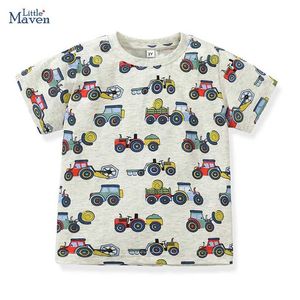 T-shirts Little Maven 2024 Zomer Baby jongens Kinderkleding Peuters Childrens Kleding Verjaardagsgravators T Shirts Cartoon Cotton Y240521