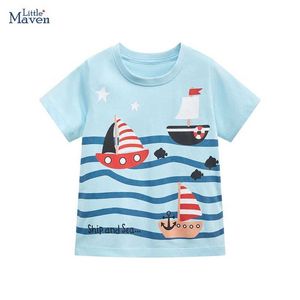 T-shirts Little Maven 2024 TOPS TEES Vêtements pour enfants Vêtements pour enfants Summer pour bébés Cartons de bandes Saillons T-shirts Coton Y240521