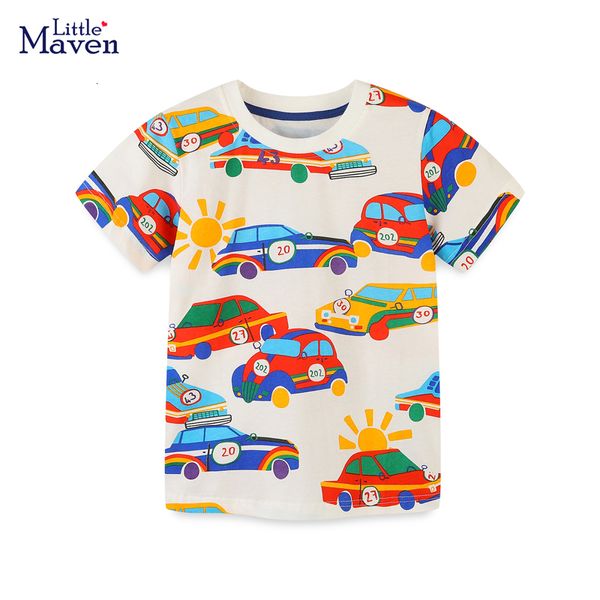 T-shirts Little maven Baby Boys T-shirts Summer Toddler Boys Cartoon Racing car Print Shirts 4 5 Years Old Vêtements pour enfants 230617