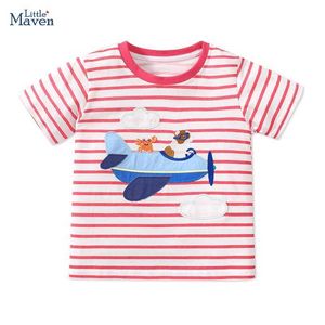 T-shirts Little Maven Childrens Clothing 2024 Zomer Teutlers Verjaardagsgeschenken T Shirts Cartoon Airplane Baby jongens Kinderkleding Katoen D240529