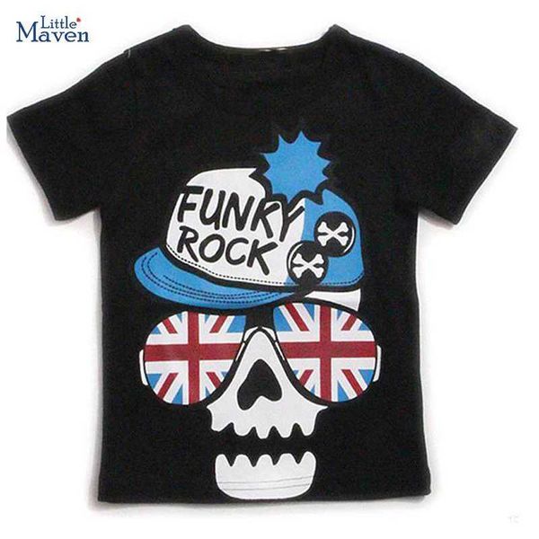 T-shirts Little Maven Fashion Baby Garçons 2024 Nouveaux tops d'été Vêtements Childrens T-shirts Noir Cartoon Skull Infant Kids Vêtements Y240521