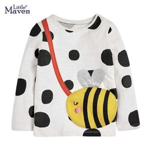 T-shirts Little Maven Nieuwe Girls Lange mouwen T-shirt Animal Bee Sticker Baby Girl Cotton Shirt 2022 Autumn Childrens ClothingL240509