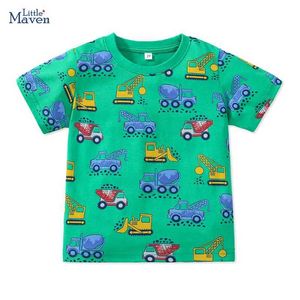 T-shirts Little Maven Toddlers Childrens Vêtements 2024 Cadeaux d'anniversaire d'été Excavators T-shirts Cartoon Baby Boys Kids Vêtements Coton Y240521