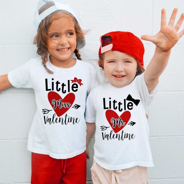 T-shirts Little Miss / Mr Valentine Print Girls T-shirt T-shirt Wild Girl Saint Valentin fête T-shirt Vêtements Kid Gift Fashion Tops Tshirt T240509