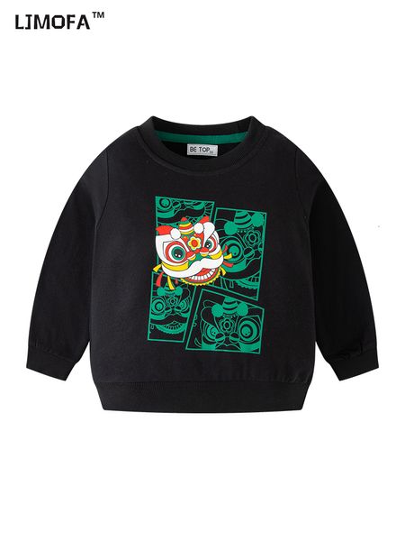 Camisetas LJMOFA Sudadera con capucha para niños Diseño creativo Ropa para niños Otoño Danza del león chino Bebé Suéter Cool Casual Boy Streetwear Tops D177 230627
