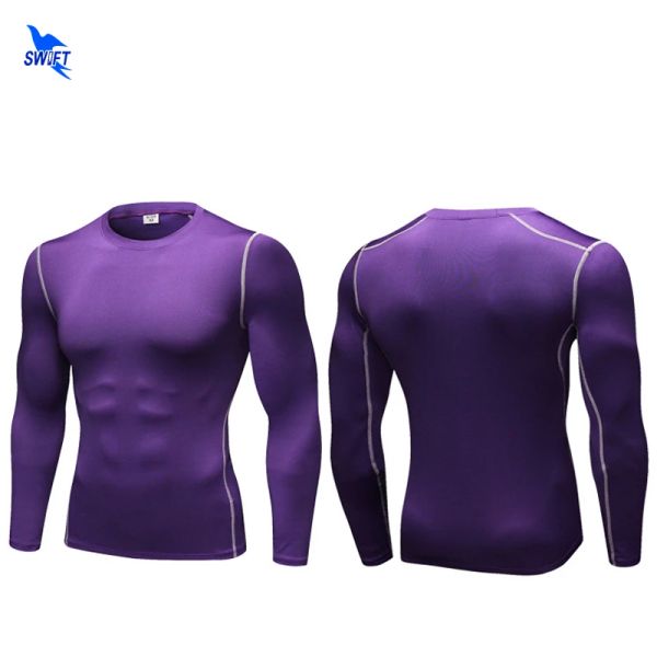 T-shirts manches longues compression des hommes courir les chemises de gym bien gym en peau de gymnase